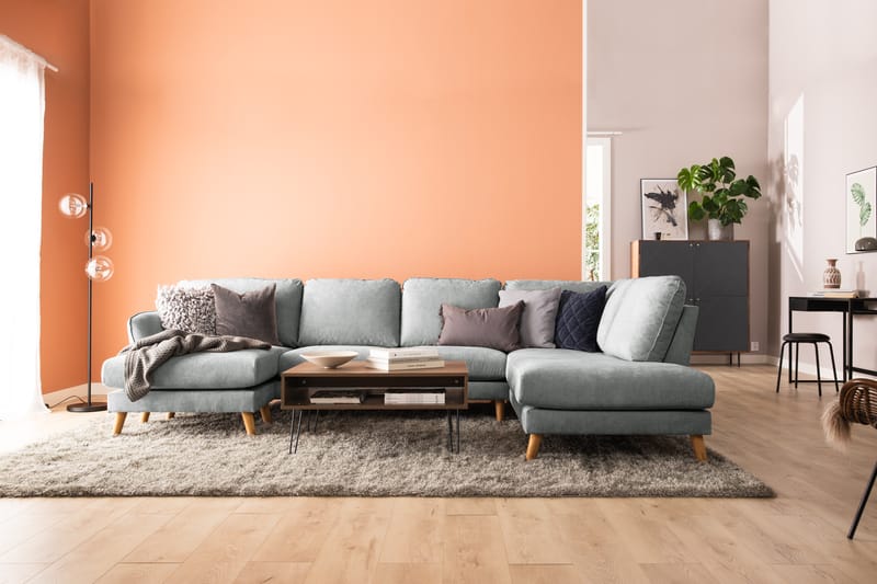 Trend Lyx 4-personers Højrevendt U-formet Sofa med Divan og Chaiselong i Stof - Grå - Møbler - Sofaer - U Sofa
