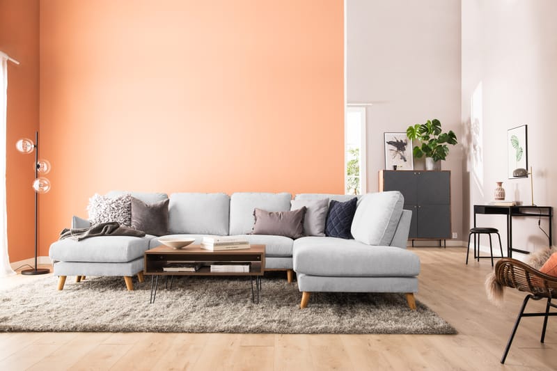 Trend Lyx 4-personers Højrevendt U-formet Sofa med Divan og Chaiselong i Stof - Lysegrå - Møbler - Sofaer - U Sofa