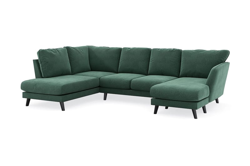Trend Lyx 4-personers Højrevendt U-formet Sofa med Divan og Chaiselong i Fløjl - Mørkegrøn - Møbler - Sofaer - U Sofa
