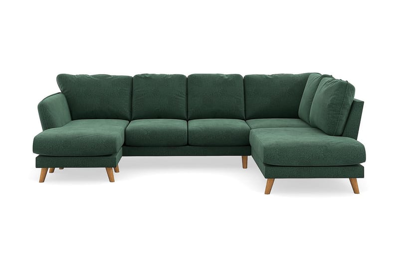 Trend Lyx 4-personers Venstrevendt U-formet Sofa med Divan og Chaiselong i Fløjl - Mørkegrøn - Møbler - Sofaer - U Sofa