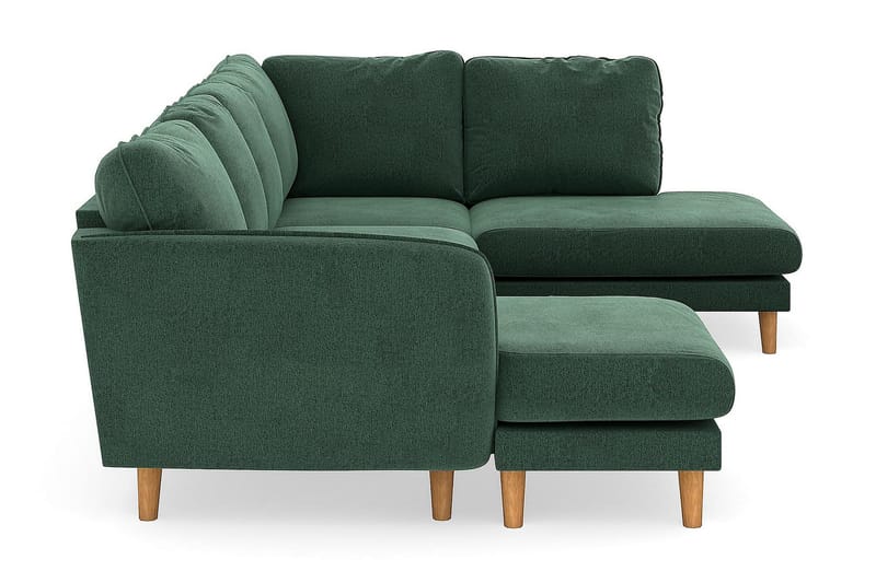 Trend Lyx 4-personers Venstrevendt U-formet Sofa med Divan og Chaiselong i Fløjl - Mørkegrøn - Møbler - Sofaer - U Sofa
