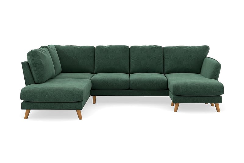 Trend Lyx 4-personers Højrevendt U-formet Sofa med Divan og Chaiselong i Fløjl - Mørkegrøn - Møbler - Sofaer - U Sofa