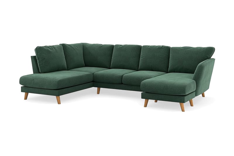 Trend Lyx 4-personers Højrevendt U-formet Sofa med Divan og Chaiselong i Fløjl - Mørkegrøn - Møbler - Sofaer - U Sofa