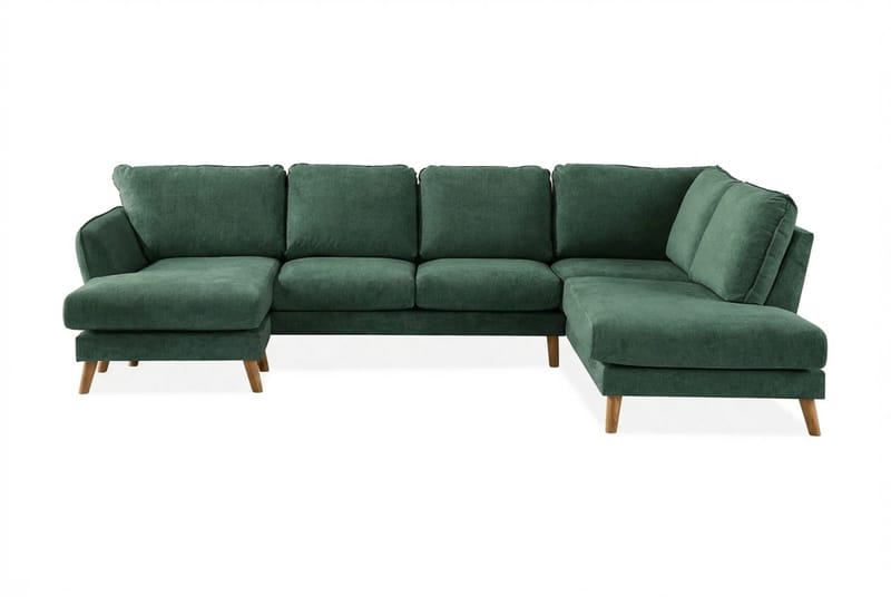 Trend Lyx 4-personers Højrevendt U-formet Sofa med Divan og Chaiselong i Fløjl - Mørkegrøn - Møbler - Sofaer - U Sofa