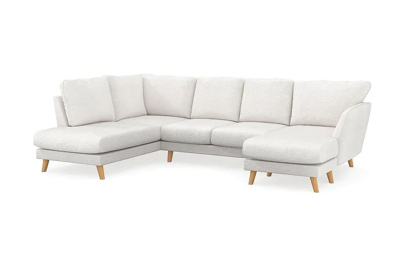 Trend Lyx 4-personers Højrevendt U-formet Sofa med Divan og Chaiselong i Bouclé - Hvid - Møbler - Sofaer - U Sofa