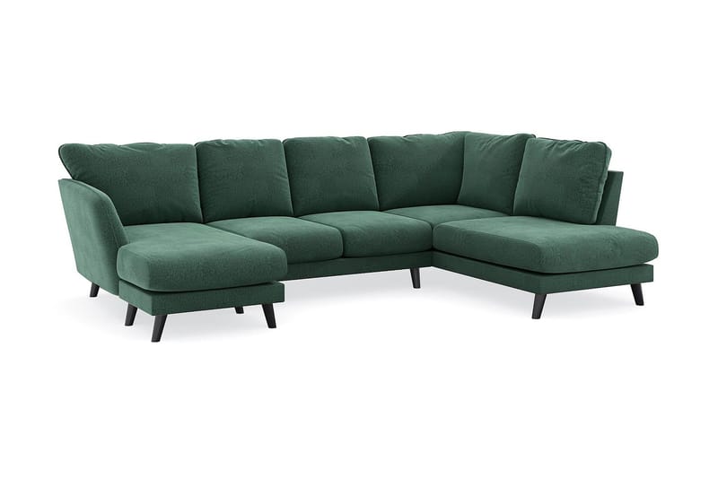 Trend Lyx 4-personers Venstrevendt U-formet Sofa med Divan og Chaiselong i Fløjl - Mørkegrøn - Møbler - Sofaer - U Sofa