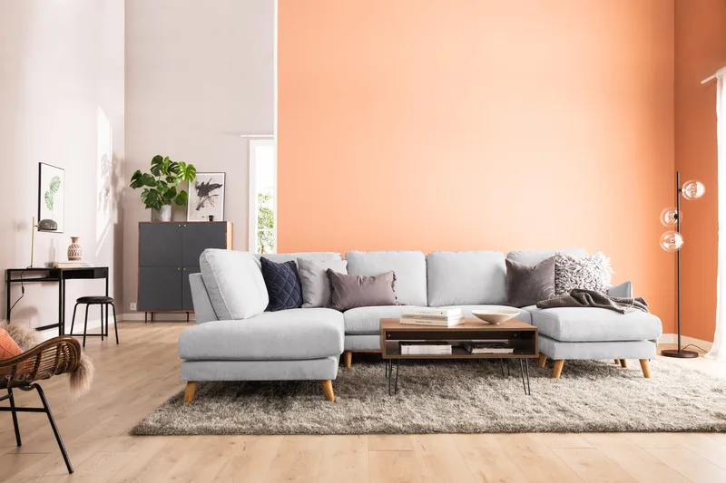 Trend Lyx 4-personers Venstrevendt U-formet Sofa med Divan og Chaiselong i Stof - Lysegrå - Møbler - Sofaer - U Sofa