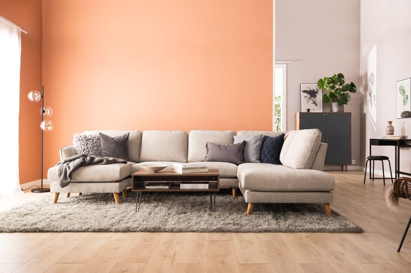 Trend Lyx 4-personers Højrevendt U-formet Sofa med Divan og Chaiselong i Stof - Beige - Møbler - Sofaer - U Sofa