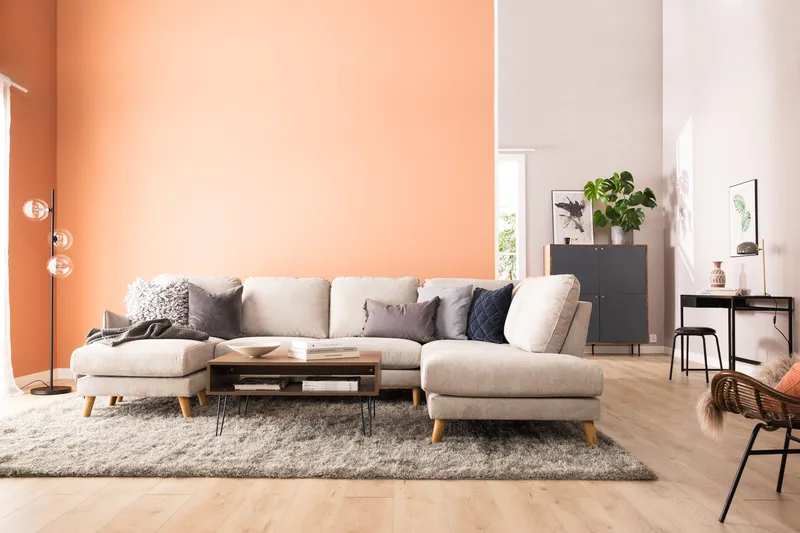 Trend Lyx 4-personers Højrevendt U-formet Sofa med Divan og Chaiselong i Stof - Beige - Møbler - Sofaer - U Sofa