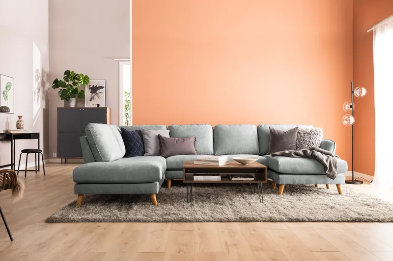 Trend Lyx 4-personers Venstrevendt U-formet Sofa med Divan og Chaiselong i Stof - Grå - Møbler - Sofaer - U Sofa