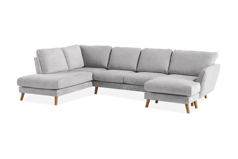 Trend Lyx 4-personers Venstrevendt U-formet Sofa med Divan og Chaiselong i Stof - Lysegrå - Møbler - Sofaer - U Sofa