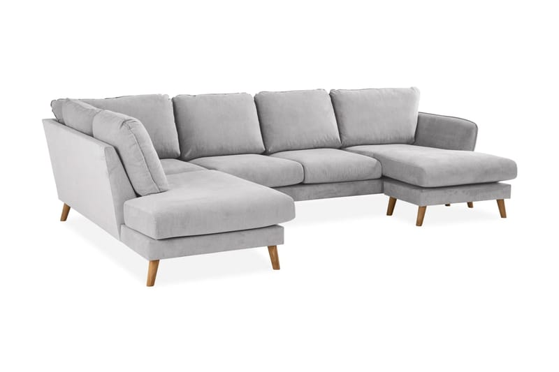 Trend Lyx 4-personers Venstrevendt U-formet Sofa med Divan og Chaiselong i Stof - Lysegrå - Møbler - Sofaer - U Sofa