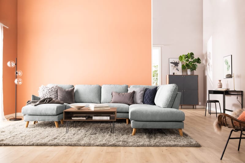 Trend Lyx 4-personers Højrevendt U-formet Sofa med Divan og Chaiselong i Stof - Grå - Møbler - Sofaer - U Sofa