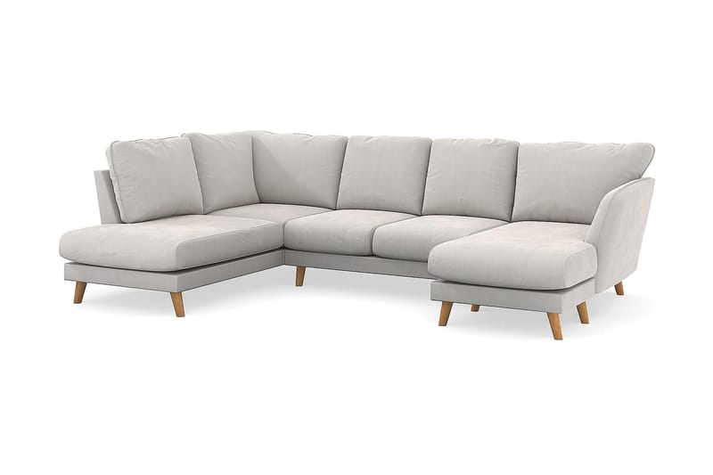 Trend Lyx U-Sofa med Chaiselong Højre - Hvid Velour - U Sofa