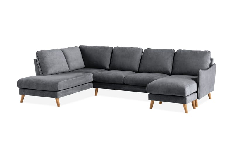 Trend Lyx U-Sofa med Chaiselong Højre - Mørkegrå/Eg - U Sofa