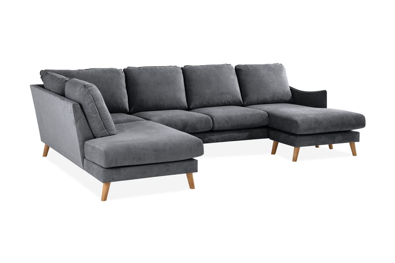 Trend Lyx U-Sofa med Chaiselong Højre - Mørkegrå/Eg - U Sofa