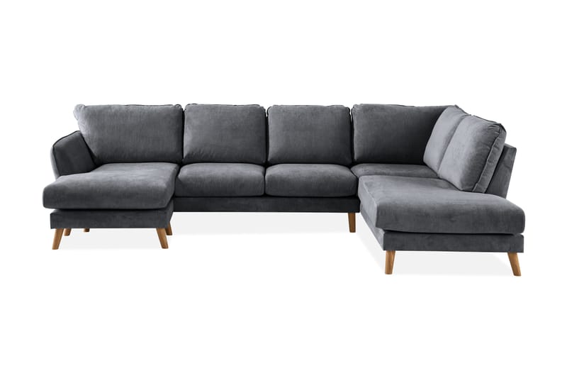 Trend Lyx U-Sofa med Chaiselong Venstre - Mørkegrå/Eg - Lædersofaer - Velour sofaer - U Sofa