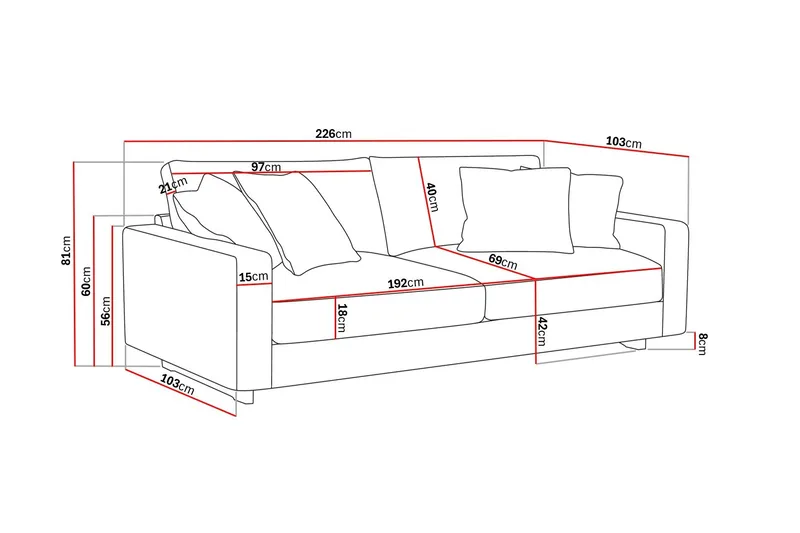 Valencia Ekstra Dyb 3-personers Sofa i Chenille - Brun - Møbler - Sofaer - 3 personers sofa