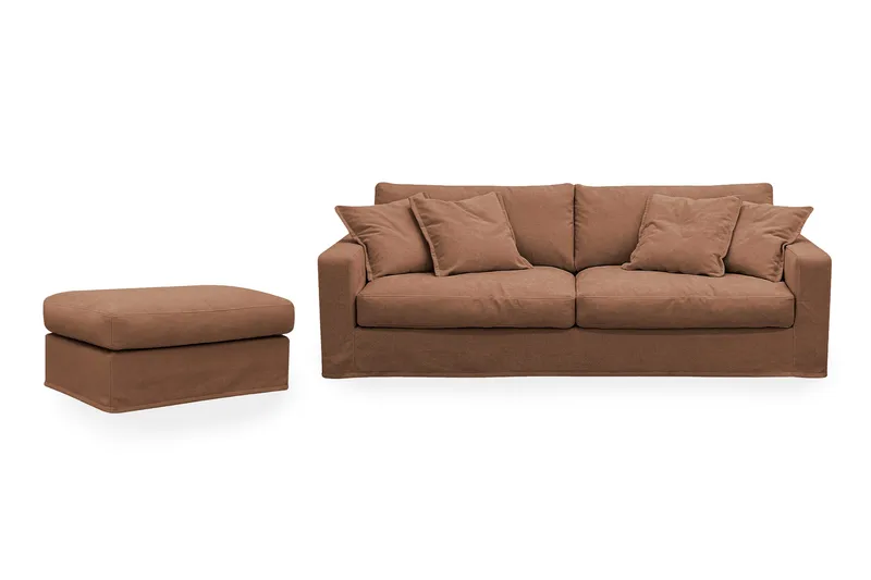 Valencia Extra Dyb 3-personers sofa + fodskammel med aftageligt og vaskbart betræk - Rødbrun - Møbler - Sofaer - Sofagrupper