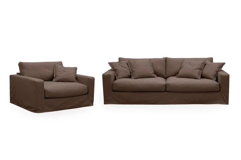 Valencia Extra Dyb 3-personers sofa + lænestol med aftageligt og vaskbart betræk, Mørkebrun