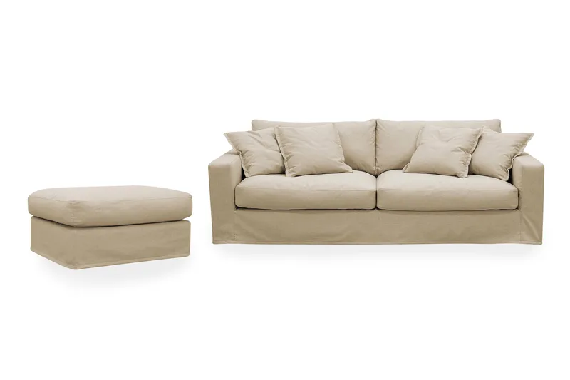 Valencia Extra Dyb 3-personers sofa + fodskammel med aftageligt og vaskbart betræk - Beige - Møbler - Sofaer - Sofagrupper