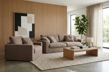 Valencia Extra Dyb 3-personers sofa + lænestol med aftageligt og vaskbart betræk - Mørkebrun - Møbler - Sofaer - Sofagrupper