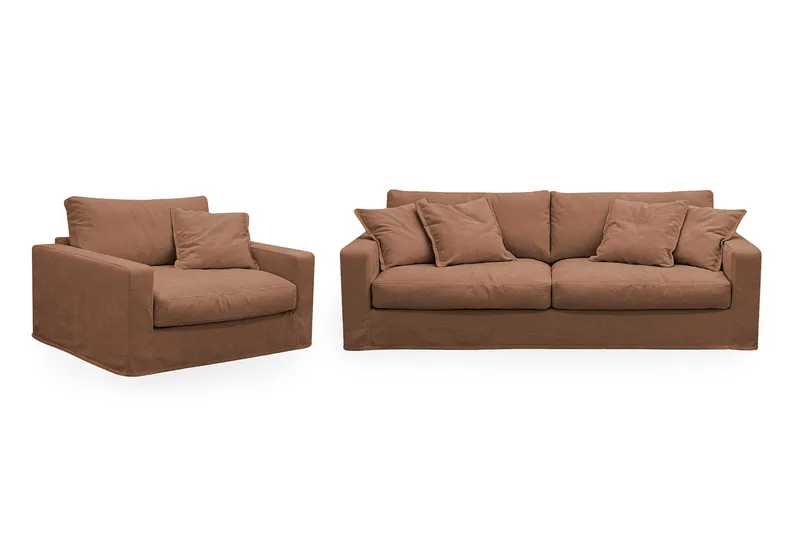 Valencia Extra Dyb 3-personers sofa + lænestol med aftageligt og vaskbart betræk - Rødbrun - Møbler - Sofaer - Sofagrupper