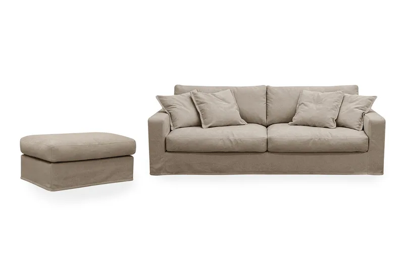 Valencia Extra Dyb 3-personers sofa + fodskammel med aftageligt og vaskbart betræk - Brun - Møbler - Sofaer - Sofagrupper