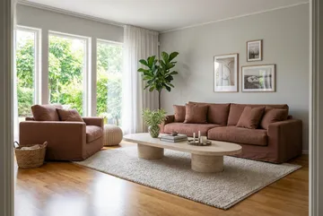 Valencia Extra Dyb 3-personers sofa + lænestol med aftageligt og vaskbart betræk - Rustrødbrun - Møbler - Sofaer - Sofagrupper
