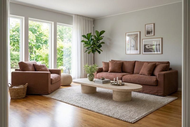 Valencia Extra Dyb 3-personers sofa + lænestol med aftageligt og vaskbart betræk - Rødbrun - Møbler - Sofaer - Sofagrupper