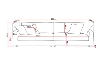 Valencia Extra Dyb 4-personers Sofa i Manchesterstof - Mørkegrå - Møbler - Sofaer - 4 personers sofa