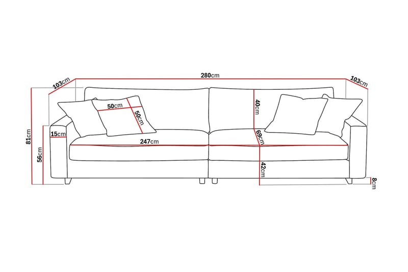 Valencia Extra Dyb 4-personers Sofa i Manchesterstof - Mørkegrå - Møbler - Sofaer - 4 personers sofa