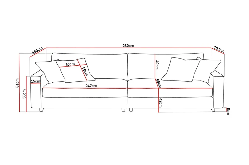 Valencia Extra Dyb 4-personers Sofa i Manchesterstof - Offwhite - Møbler - Sofaer - 4 personers sofa