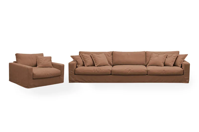 Valencia Extra Dyb 5-personers sofa + lænestol med aftageligt og vaskbart betræk - Rødbrun - Møbler - Sofaer - Sofagrupper