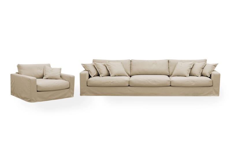 Valencia Extra Dyb 5-personers sofa + lænestol med aftageligt og vaskbart betræk, Beige