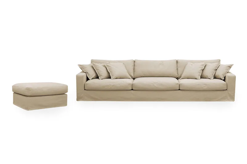 Valencia Extra Dyb 5-personers sofa + fodskammel med aftageligt og vaskbart betræk, Beige
