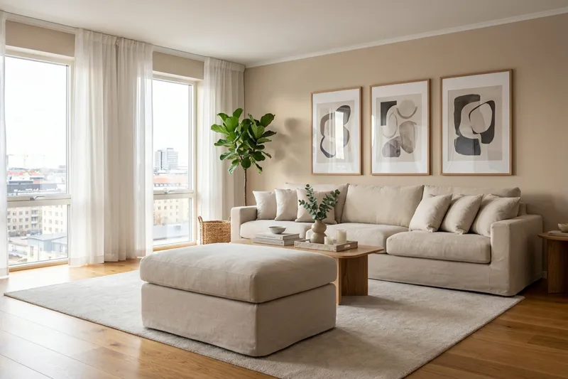 Valencia Extra Dyb 5-personers sofa + fodskammel med aftageligt og vaskbart betræk - Beige - Møbler - Sofaer