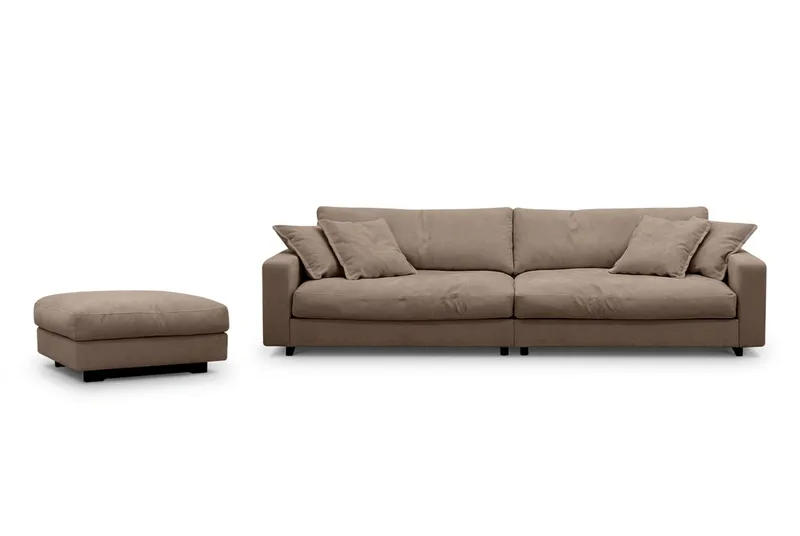 Valencia Sofagruppe Ekstra Dyb 3,5-personers Sofa + Fodskammel, Mørkebrun