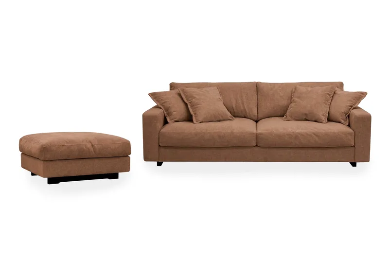 Valencia sofagruppe ekstra dyb 3-personers sofa + fodskammel i chenille, Rustbrun