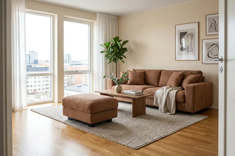 Valencia sofagruppe ekstra dyb 3-personers sofa + fodskammel i chenille - Rustbrun - Møbler - Sofaer - Hjørnesofa