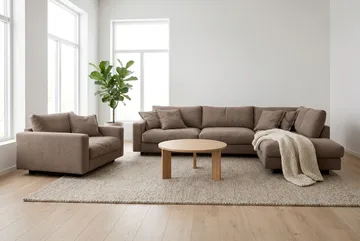 Valencia Sofagruppe Ekstra Dyb 4-personers Chaiselong Højre + Lænestol - Mørkebrun - Møbler - Sofaer - Sofagrupper