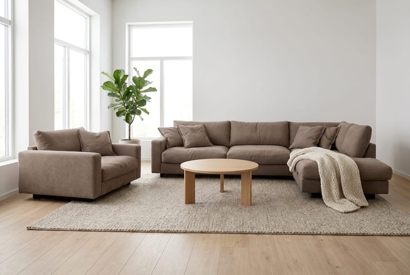 Valencia Sofagruppe Ekstra Dyb 4-personers Chaiselong Højre + Lænestol - Mørkebrun - Møbler - Sofaer - Sofagrupper