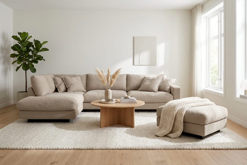 Valencia Sofagruppe Ekstra Dyb 4-personers Chaiselong Venstre + Fodskammel - Brun - Møbler - Sofaer - Sofagrupper