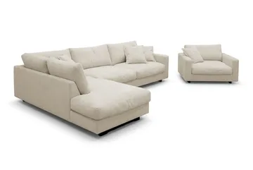 Valencia Sofagruppe Ekstra Dyb 4-personers Chaiselong Venstre + Lænestol - Beige - Møbler - Sofaer - Sofagrupper