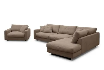 Valencia Sofagruppe Ekstra Dyb 4-personers Chaiselong Højre + Lænestol - Mørkebrun - Møbler - Sofaer - Sofagrupper