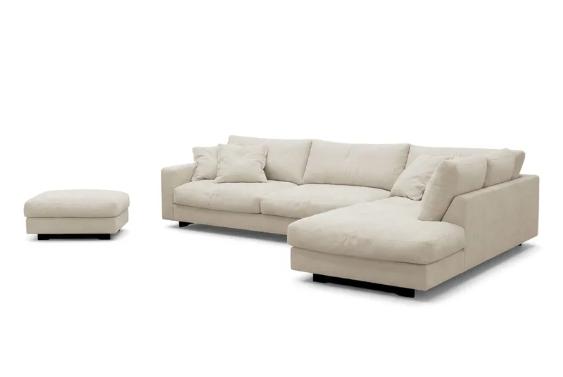 Valencia Sofagruppe Ekstra Dyb 4-personers Chaiselong Højre + Fodskammel - Beige - Møbler - Sofaer - Sofagrupper