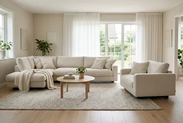 Valencia Sofagruppe Ekstra Dyb 4-personers Chaiselong Venstre + Lænestol - Beige - Møbler - Sofaer - Sofagrupper