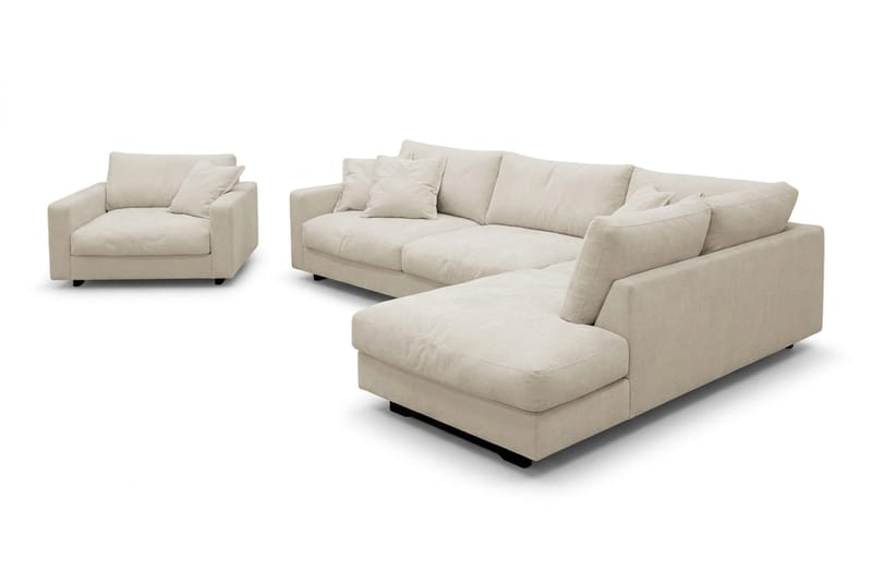 Valencia Sofagruppe Ekstra Dyb 4-personers Chaiselong Højre + Lænestol - Beige - Møbler - Sofaer - Sofagrupper