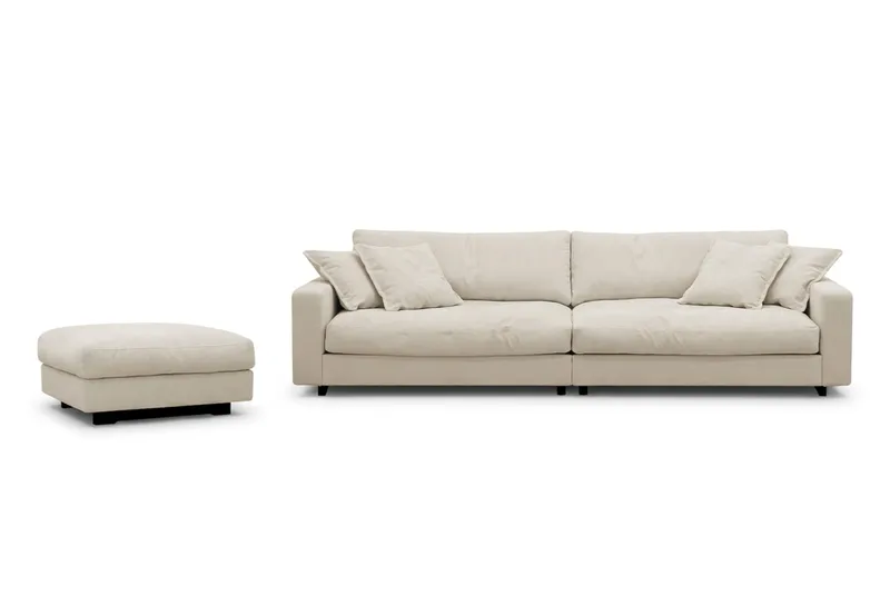 Valencia Sofagruppe Ekstra Dyb 4-personers Sofa + Fodskammel, Beige