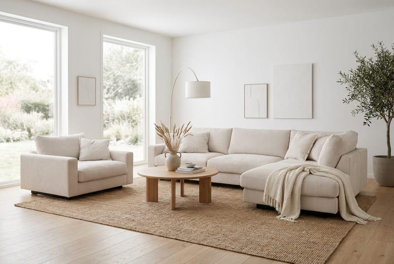 Valencia Sofagruppe Ekstra Dyb 4-personers Chaiselong Højre + Lænestol - Offwhite - Møbler - Sofaer - Sofagrupper